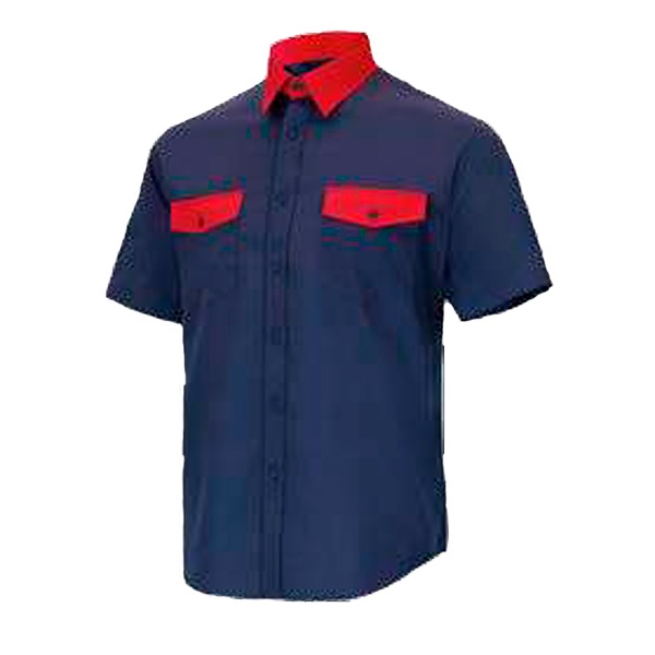 Camisa manga corta poliéster-algodón, 2 bolsillos Cargo Vesin Bicolor azul-rojo.