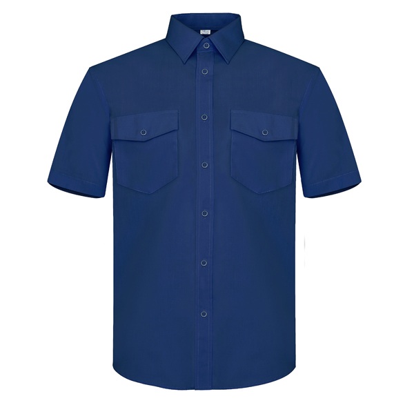 Camisa manga corta poliéster-algodón, dos bolsillos Vesin azul.