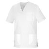 Casaca cuello pico unisex poliéster-algodón, manga corta Vesin blanco.