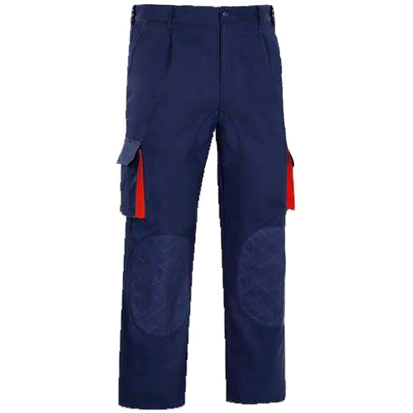 Pantalón de trabajo  multibolsillos con refuerzos cargo Vesin azul-rojo