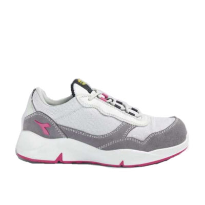 Calzado de seguridad para mujer Diadora ATHENA TEXT LOW S1PL FO SR ESD GRIS VIOLETA/ROJO FRAMBUESA