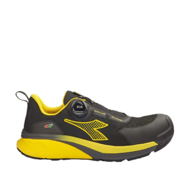 Calzado de seguridad Diadora Vortex Da2 Boa Low S3S SC SR HRO ESD Negro y Amarillo
